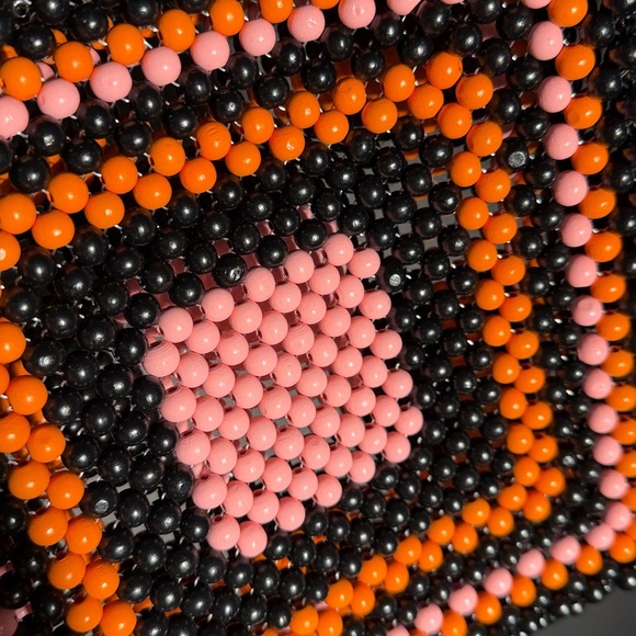 60s Inspired Beaded Handbag with Wooden Handle - Picture 3 of 4